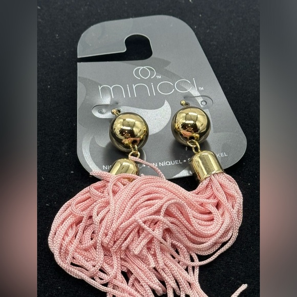 Minicchi Gold Tone Extra Long Pink Tassel Earrings - Picture 5 of 5